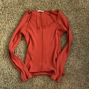 burnt orange long sleeve square top from boutique